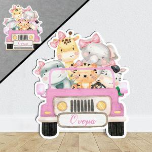 Wooden figure printed Cute watercolor animals Jeep leaves,driving a car