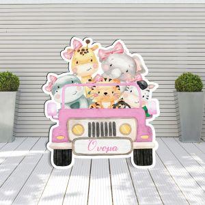 Wooden figure printed Cute watercolor animals Jeep leaves,driving a car 2