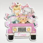 Wooden figure printed Cute watercolor animals Jeep leaves,driving a car