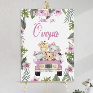 Canvas print Vaptism reception, Jeep with pink animals tropical