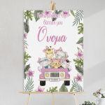 Canvas print Vaptism reception, Jeep with pink animals tropical