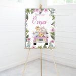 Canvas print Vaptism reception, Jeep with pink animals tropical