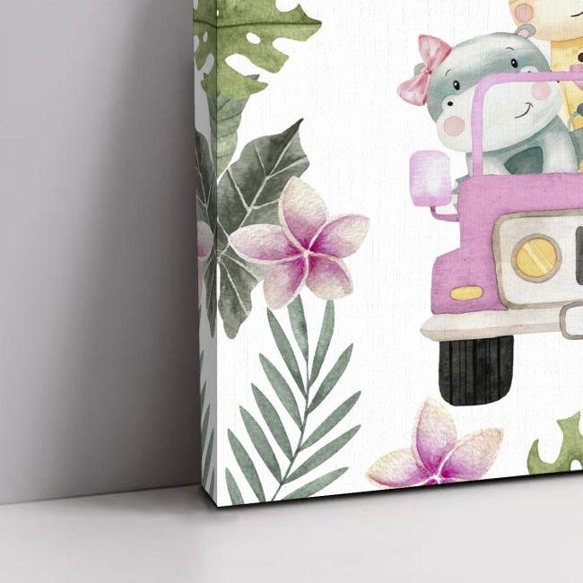 Canvas print Vaptism reception, Jeep with pink animals tropical