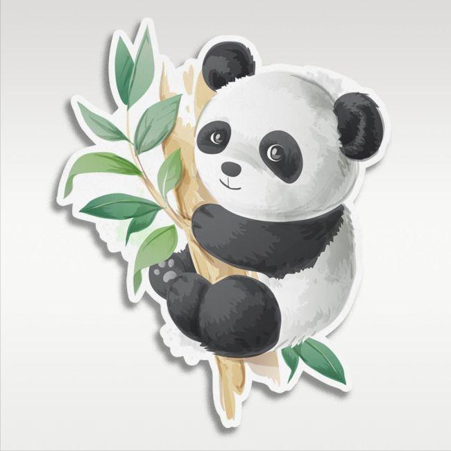 Wooden figure printed Baby panda on branch