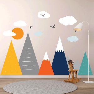 Kids wall stickers Scenery with mountains birds and clouds art 2