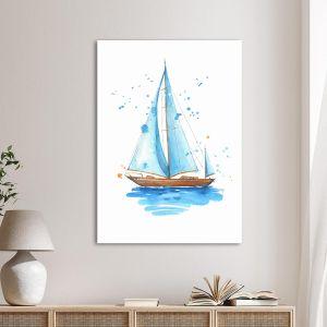 Πίνακας σε καμβά, Sailing boat hand painted watercolor