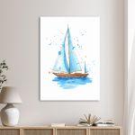 Canvas print,Sailing boat hand painted watercolor