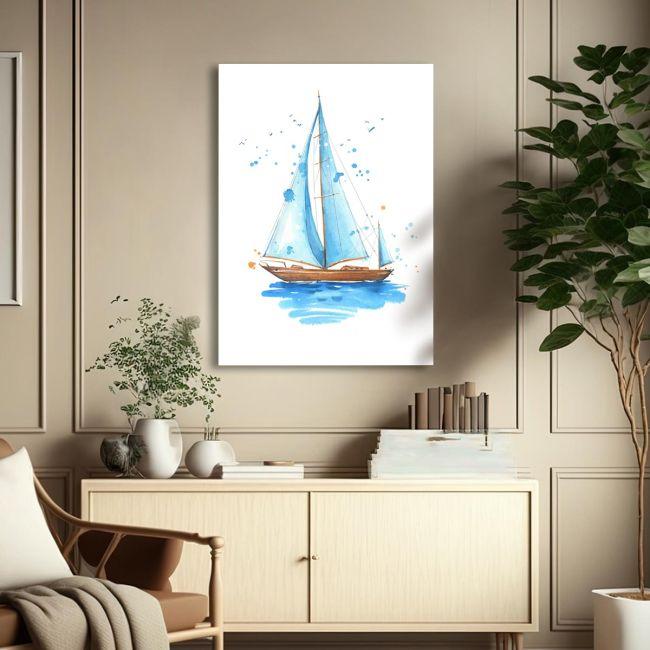 Πίνακας σε καμβά, Sailing boat hand painted watercolor