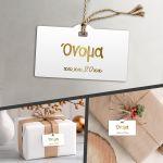 Cardboard Craft Labels, die cut gold letters, horizontal