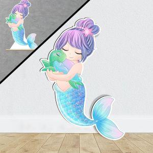 Wooden decorative figure printedMermaid and turtle