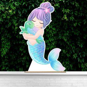 Wooden decorative figure printedMermaid and turtle 2