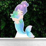 Wooden decorative figure printedMermaid and turtle