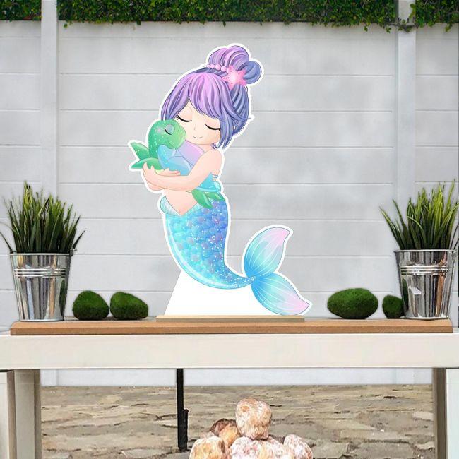 Wooden decorative figure printedMermaid and turtle
