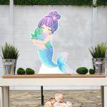 Wooden decorative figure printedMermaid and turtle