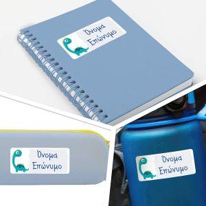 School Stickers labels, Cute dino turquoise 2