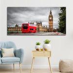 Canvas print Big Ben with red bus, panoramic