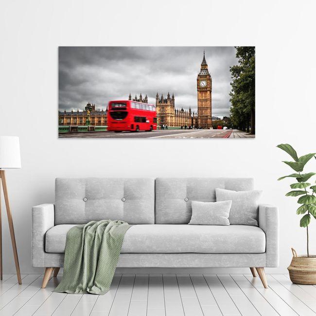 Πίνακας σε καμβά Big Ben with red bus, πανοραμικός