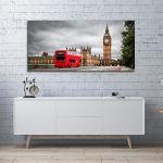 Canvas print Big Ben with red bus, panoramic