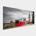 Canvas print Big Ben with red bus, panoramic