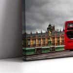 Canvas print Big Ben with red bus, panoramic