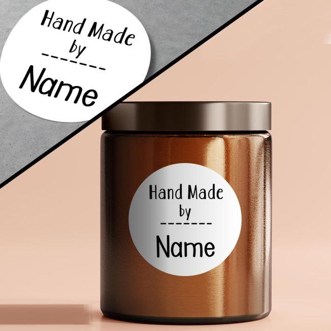Αυτοκόλλητη ετικέτα Hand made by, προσωποποιημένη λευκή