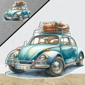 Wooden figure printed VW BeatleBlue