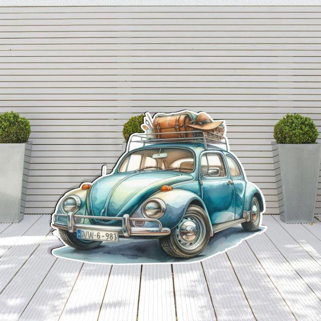 Wooden figure printed VW BeatleBlue
