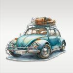 Wooden figure printed VW BeatleBlue