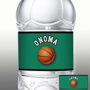 Αυτοκόλλητη ετικέτα Μπάλα μπάσκετ με όνομα, πράσινο φόντο 2