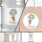 Sticker labelFlying green balloons bear