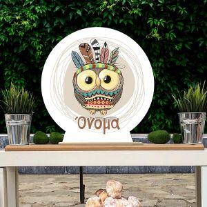 Wooden printed sign, Owl boho personalized
