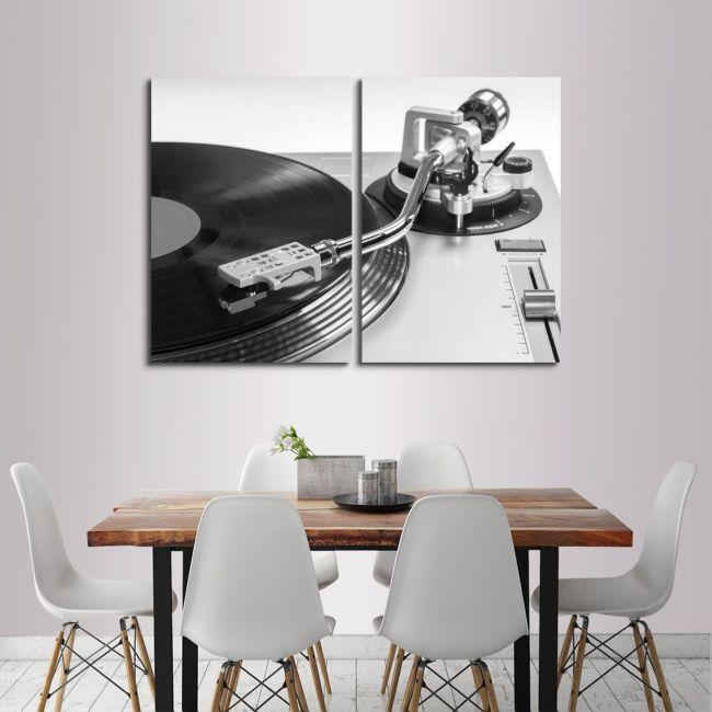 Πίνακας σε καμβά Vinyl record player gray, δίπτυχος