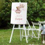 Canvas print welcome to my baptism, Bear with Balloons girly 2