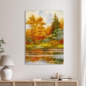 Canvas print Autumne forest on the lake