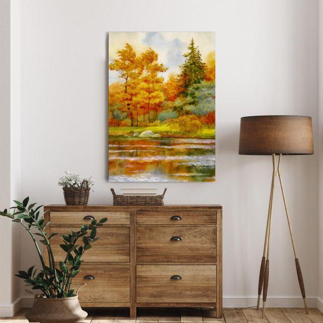 Canvas print Autumne forest on the lake