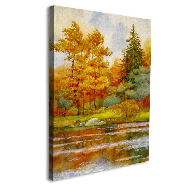 Canvas print Autumne forest on the lake
