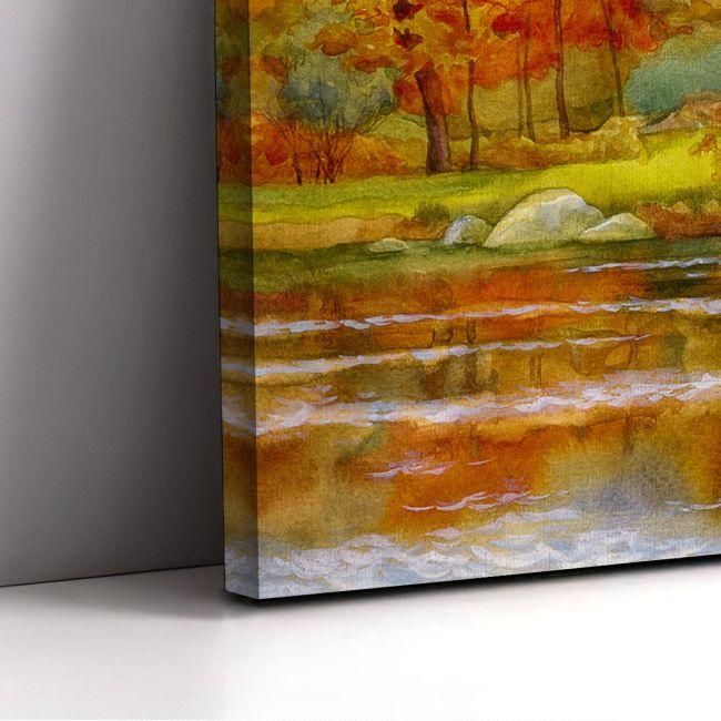 Canvas print Autumne forest on the lake