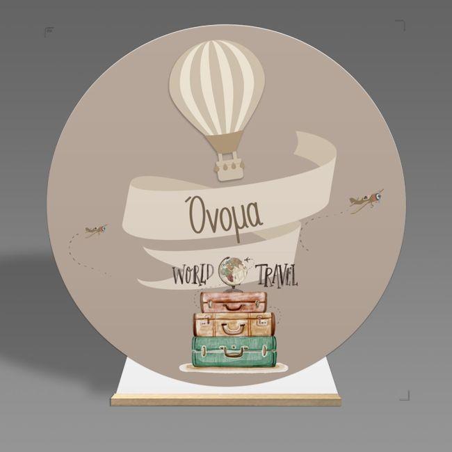 Wooden printed sign, travel the world, brown pallette