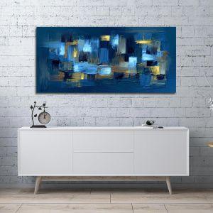 Πίνακας σε καμβά Blue brown abstract πανοραμικός Καμβάς τελαρωμένος Όψη 1 2