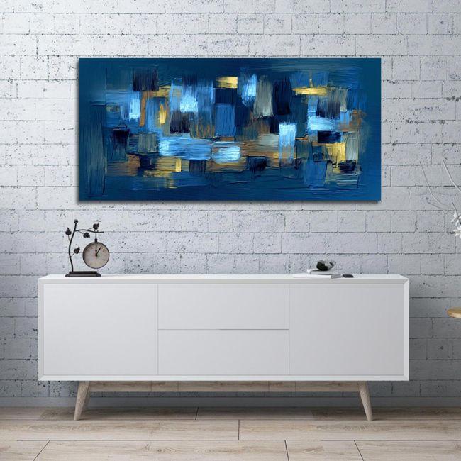 Πίνακας σε καμβά Blue, brown abstract, πανοραμικός