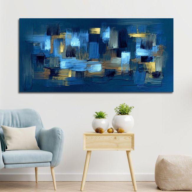 Canvas print Blue, brown abstract, panoramic