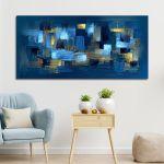 Canvas print Blue, brown abstract, panoramic