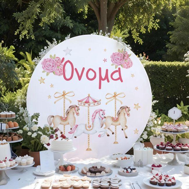 Wooden printed sign, Carousel pink theme