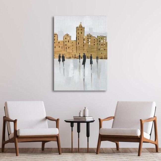 Canvas print Human figures in the brown city vertical