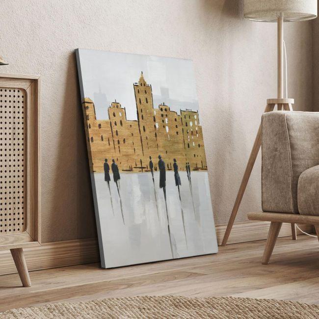 Canvas print Human figures in the brown city vertical
