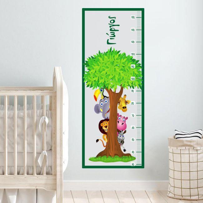 Wall stickers height measure Tree animals