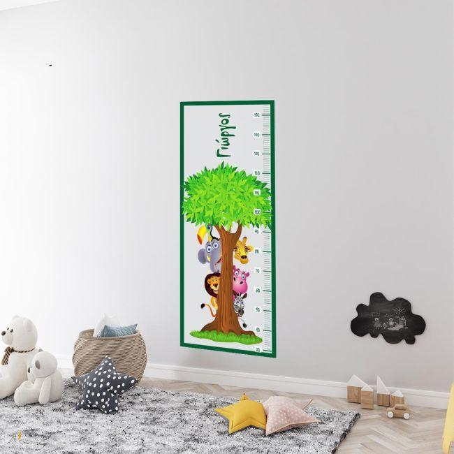 Wall stickers height measure Tree animals