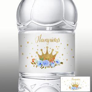 Αυτοκόλλητη ετικέτα Χρυσή κορώνα με γαλάζια τριαντάφυλλα 2