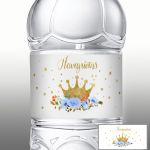 Sticker label Golden crown and blue roses