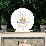 Wooden printed sign, Golden crown and blue roses